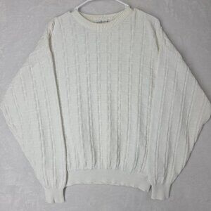 VTG Claiborne Mens 3D Knit Texture Sweater Cream Size Medium USA 100% Cotton